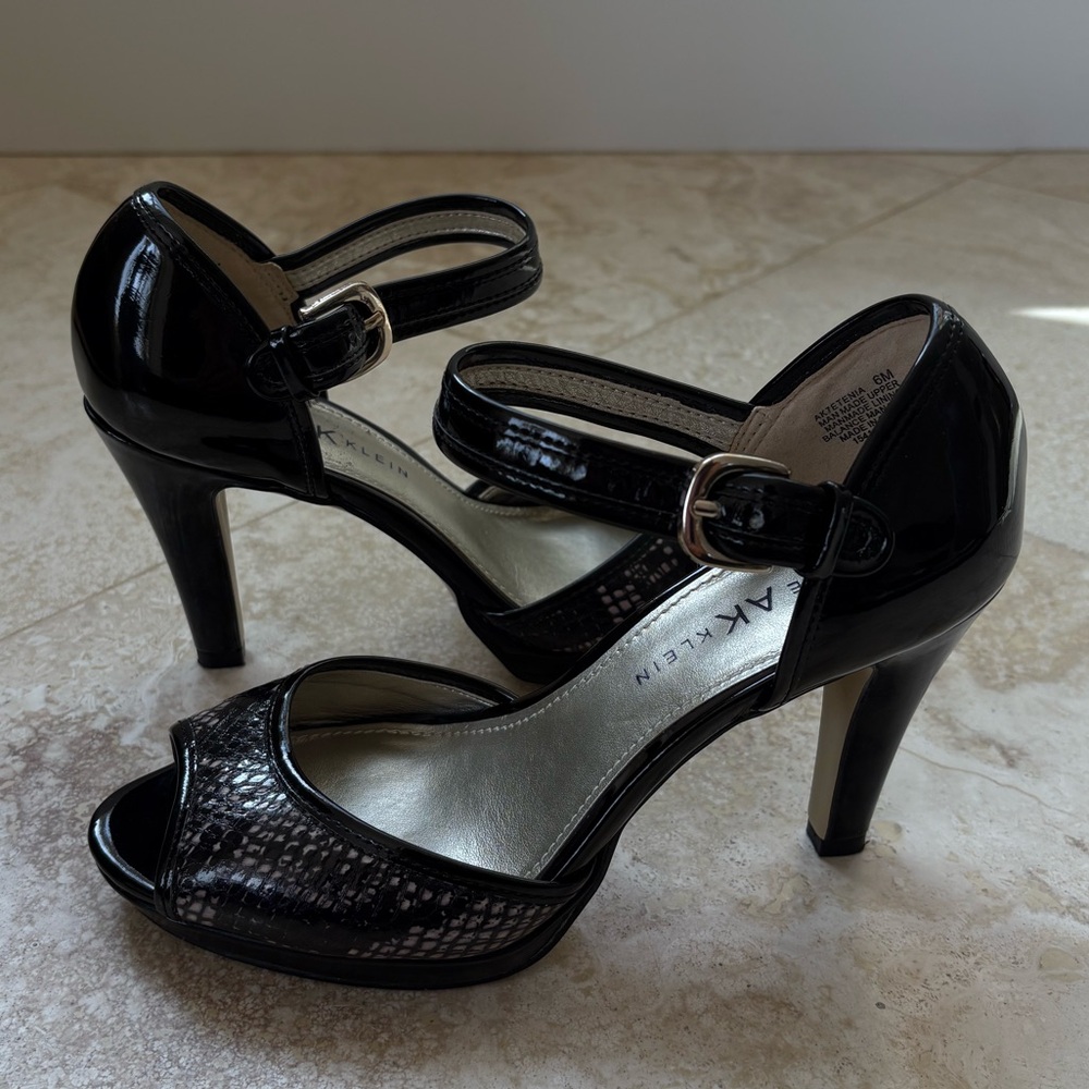Anne Klein Black Patent Peep Toe Heels